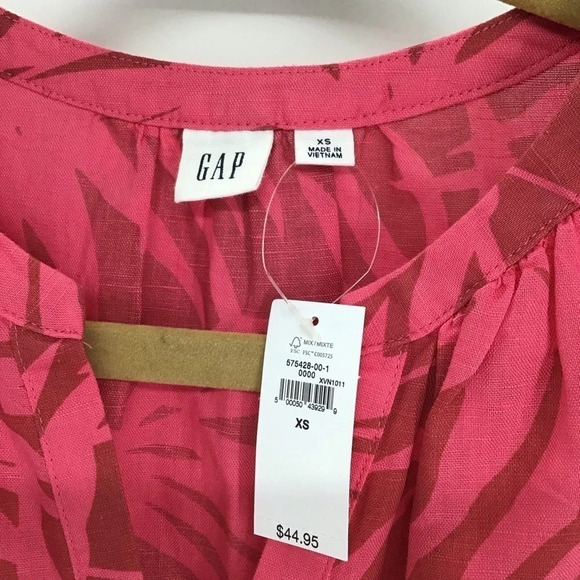 GAP Women’s Zen Sleeveless Top Linen Blend Pink Palms Cropped Summer NWT Size XS - Picture 5 of 7